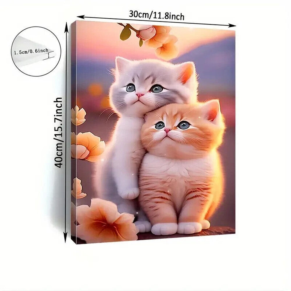 Cherry Blossom Sunset Kittens Framed Canvas 11.8" x 15.7" Wall Art NEW! Home & Garden:Home Décor:Posters & Prints Style Your Walls